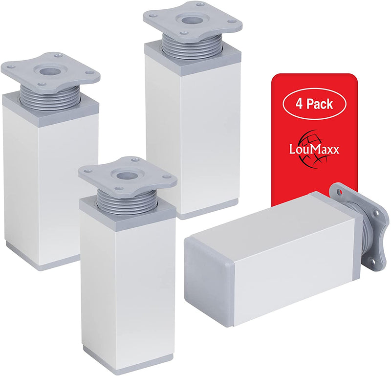 LouMaxx Möbelfüße verstellbar eckig– 4er Set – 40x40x100mm - in Alu/Silber inkl. Befestigungsplatte – Füße für Möbel aus Aluminium