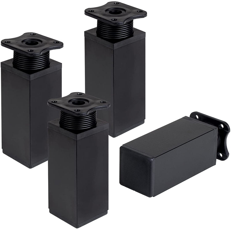 LouMaxx Möbelfüße verstellbar eckig– 4er Set 40x40x100mm in Schwarz inkl. Befestigungsplatte – Füße für Möbel aus Aluminium