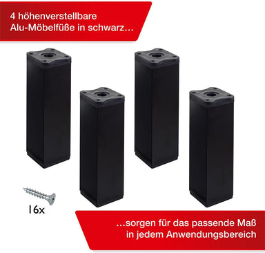 LouMaxx Möbelfüße schwarz Ø 30mm - höhenverstellbare Füsse für Möbel  300–500 mm – Füße für Möbel belastbar bis 30 kg – 4er Set Möbelfüsse  schwarz