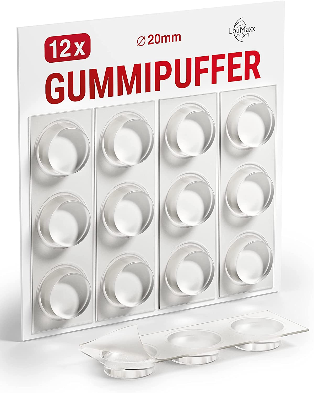 LouMaxx Gummipuffer - 12x Puffer transparent 20mm Ø - Gumminoppen für