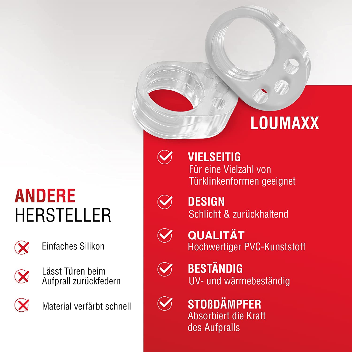 LouMaxx Türklinkenpuffer - 12er Set transparente Türstopper Klinke – Türgriff Puffer - Türgriff Stopper - Türgriff Schutz – leicht montiert