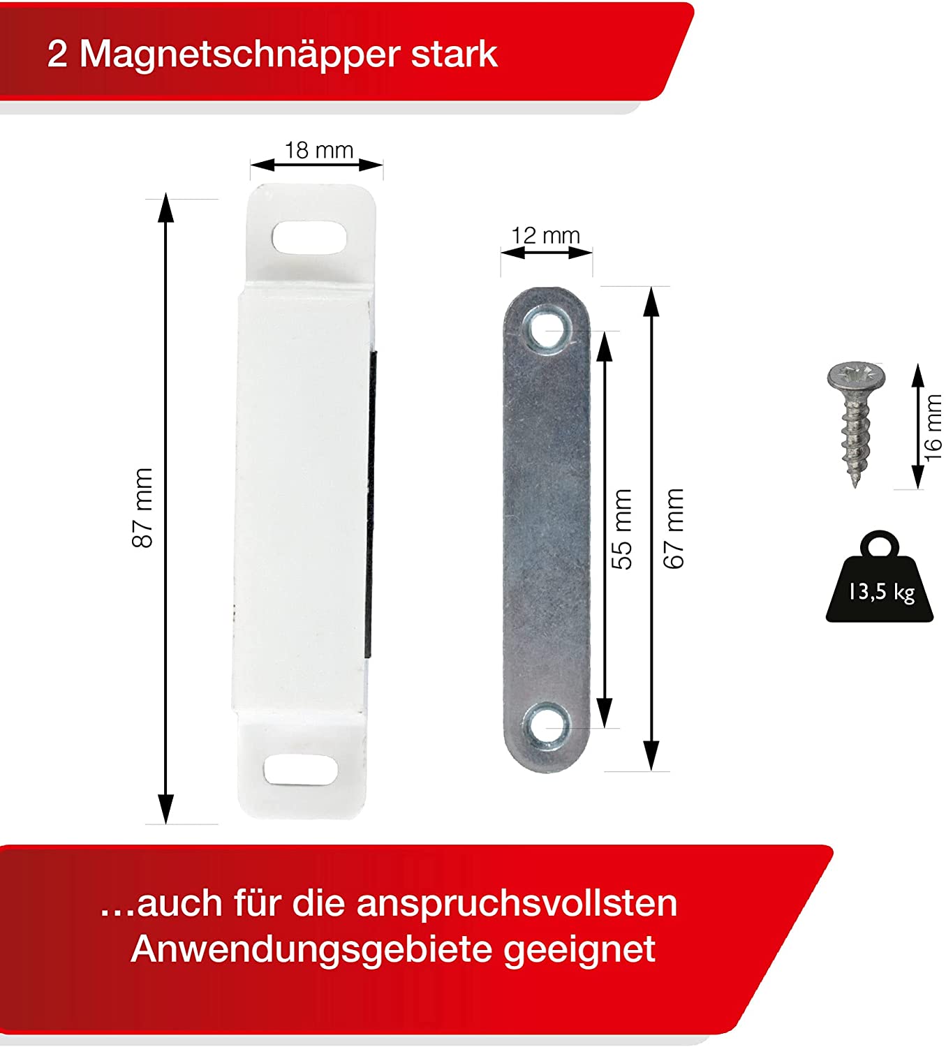 LouMaxx Magnetschnäpper extra stark - Haltekraft 13kg – 2er Set in weiß Magnetverschluss – Magnetschloss – Türmagnet