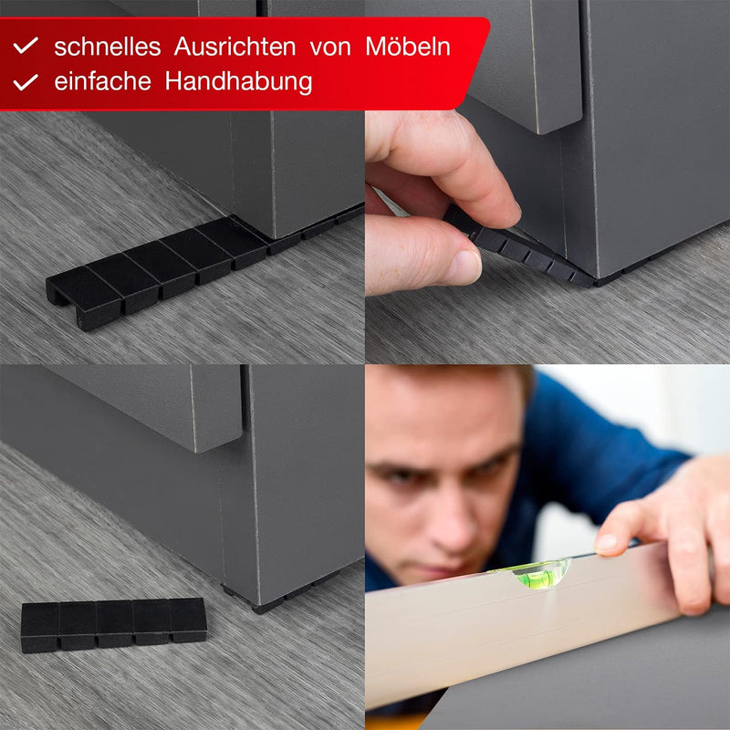 LouMaxx Möbelkeile 20er Set | Unterlegkeile 8 x 20 x 100 mm in Schwarz | Keile Kunststoff mit integrierten Sollbruchstellen…