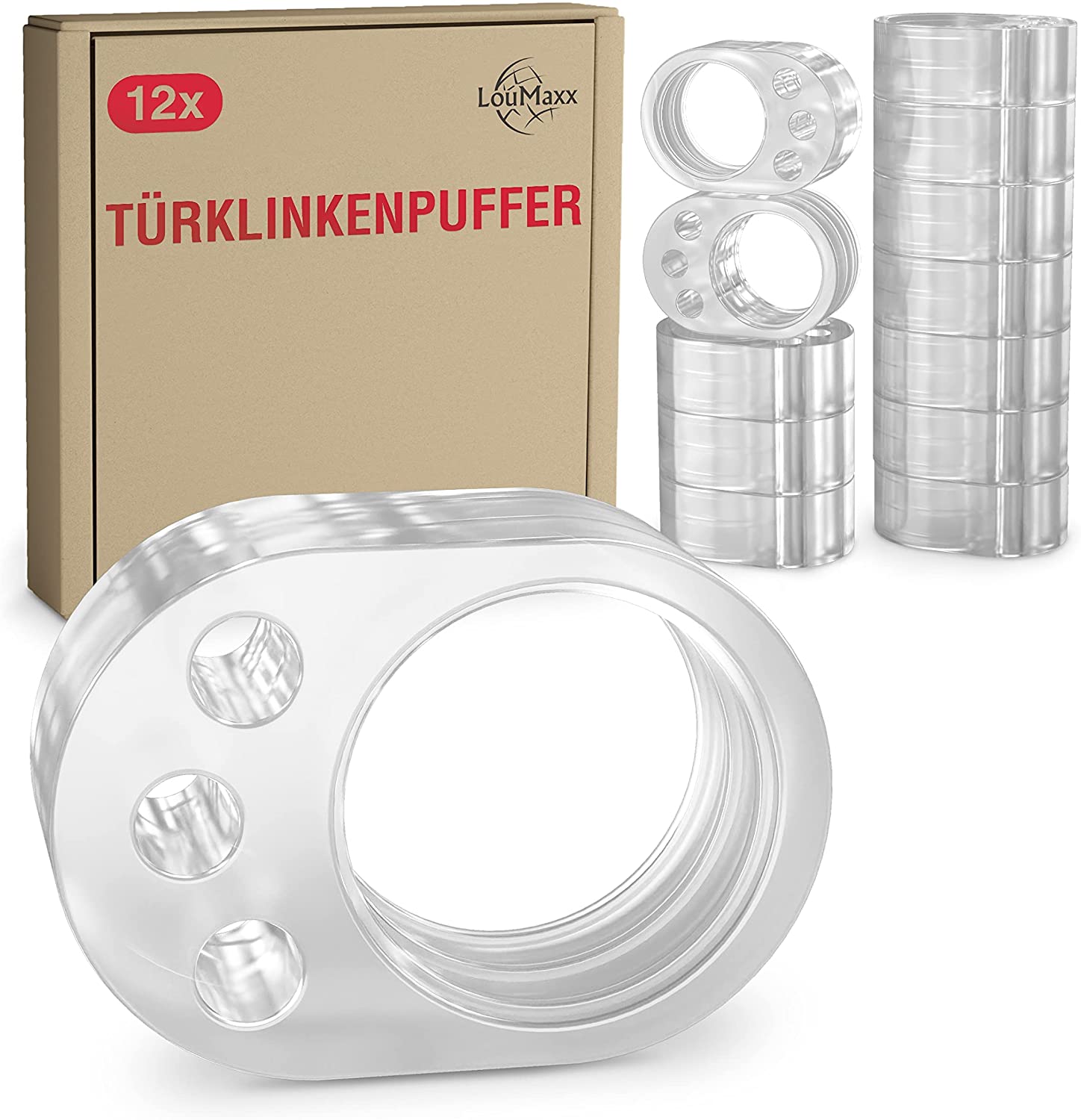 LouMaxx Türklinkenpuffer - 12er Set transparente Türstopper Klinke – T