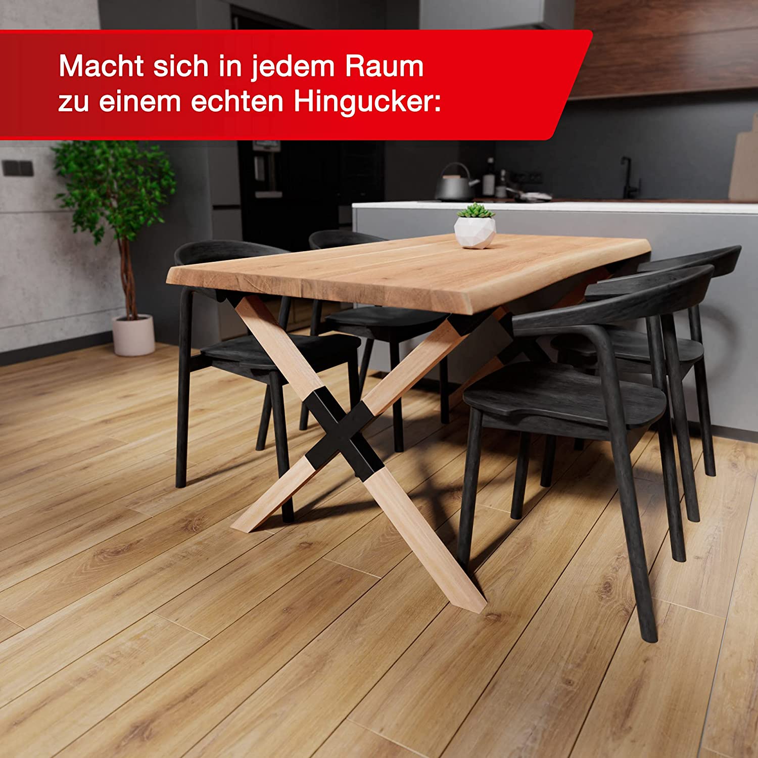 LouMaxx Tischbeine Holz – 2 Stück Schreibtischbeine – Einzigartiges X- Tischgestell aus Holz und Metall – Tischbeine Holz – Tischkufen – Tischbein für DIY Esstisch