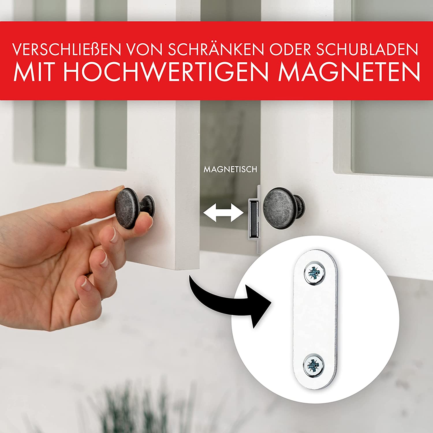 LouMaxx Magnetschnäpper stark - Haltekraft 4kg - 4er Set in weiß – Türmagnet - Magnetverschluss - Tür Magnet - Magnetverschluss Schrank