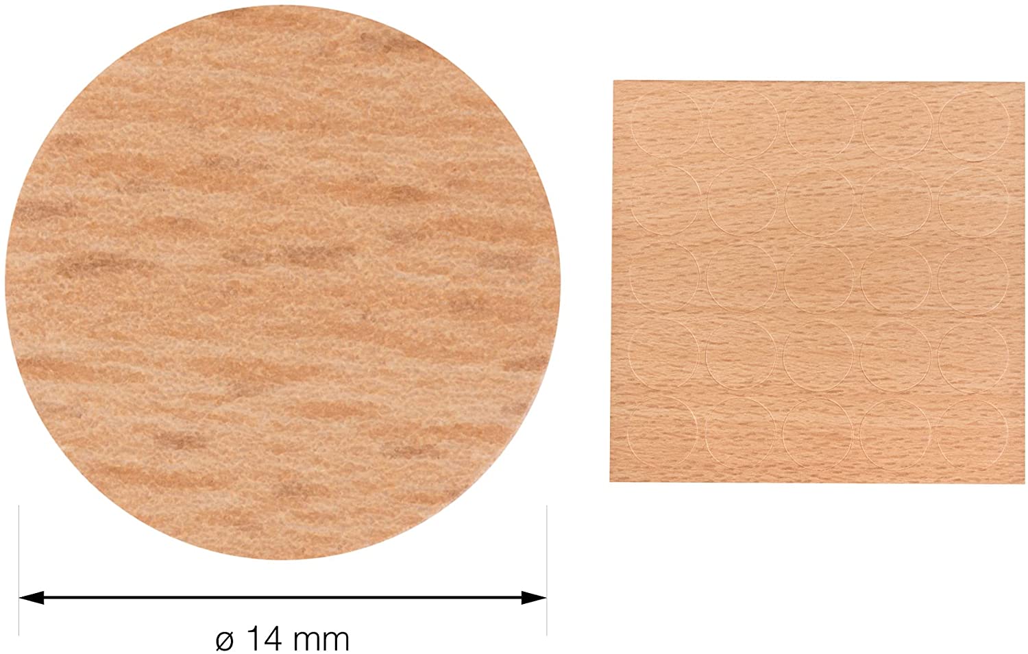 LouMaxx Abdeckkappen für Schrauben rund, Ø 14 mm |50er Set Schraubenabdeckung Buchendekor | selbstklebende Abdeckkappen für Bohrlöcher